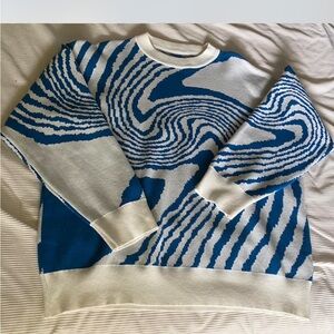 Blue and White Patterned Sweater